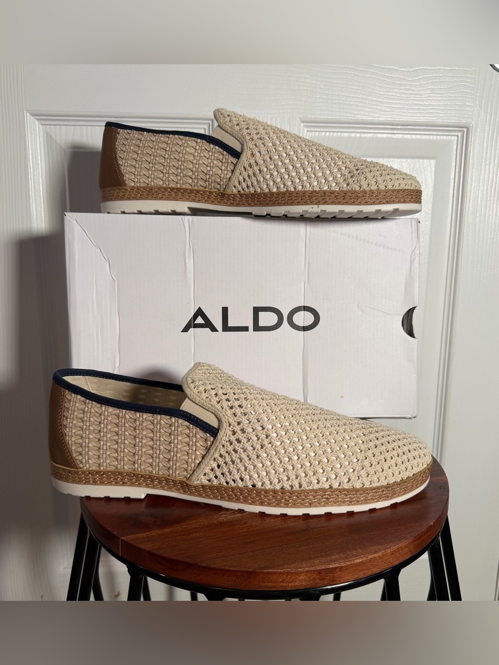 Aldo Beige Woven Slip On Espadrille Kianou Loafers Casual Summer Resort Shoes